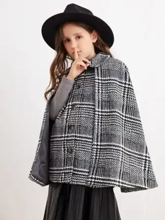 Shein Shein niñas de cuadros tweed capa abrigo oferta