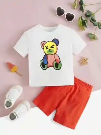 Shein Shein camiseta con estampado de oso bebé y pantalones cortos ciclistas oferta