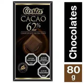 Super Bodega a Cuenta Chocolate de cacao 62% cacao 80grs costa oferta