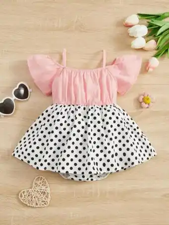 Shein bebé body de combinación de lunares de hombros descubiertos