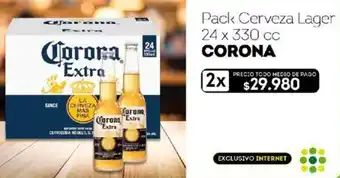 Tottus Pack Cerveza Lager 24 x 330 cc CORONA oferta
