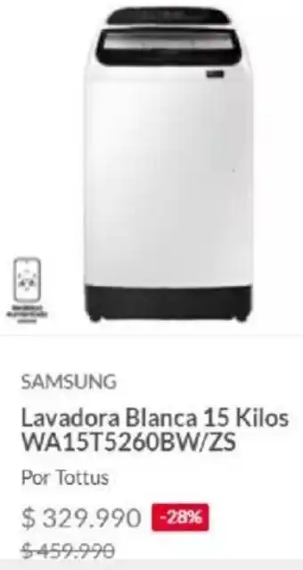 Tottus SAMSUNG Lavadora Blanca 15 Kilos WA15T5260BW/ZS oferta