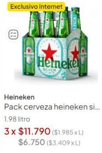 Unimarc Heineken Pack cerveza heineken si... 1.98 litro oferta