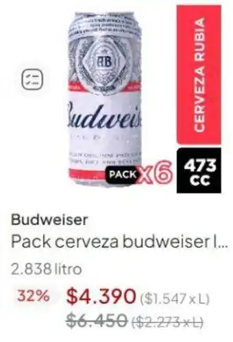 Unimarc Budweiser Pack cerveza budweiser I... 2.838 litro oferta