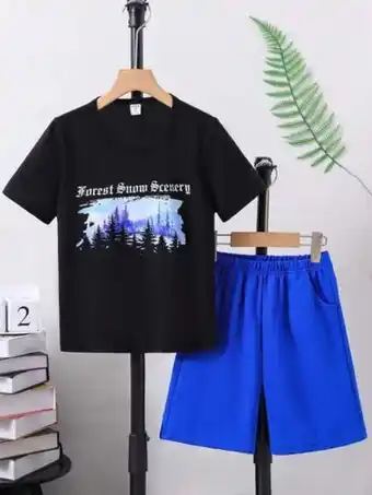 Shein Chicos shorts con camiseta árbol & con estampado de letra oferta
