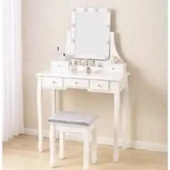 Linio Tocador de maquillaje con espejo luz led y porta pincel oferta