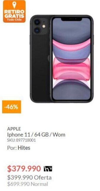 Hites APPLE Iphone 11/64 GB/Wom oferta