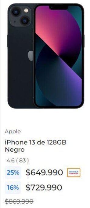 Paris Apple iPhone 13 de 128GB Negro oferta