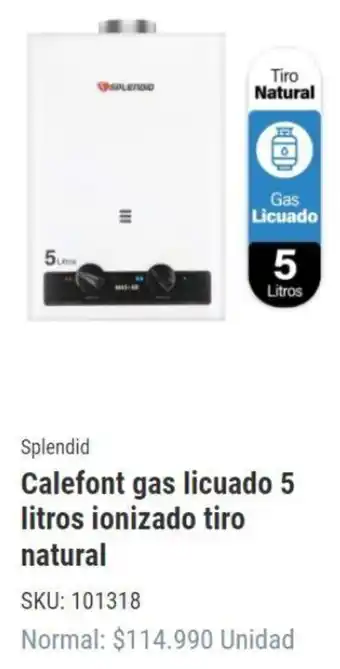 Imperial Splendid Calefont gas licuado 5 litros ionizado tiro natural oferta