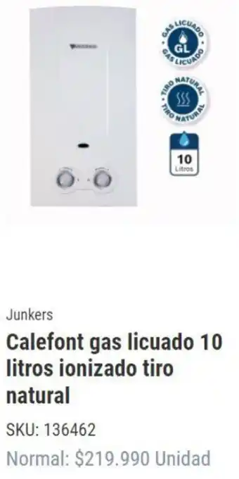 Imperial Junkers Calefont gas licuado 10 litros ionizado tiro natural oferta