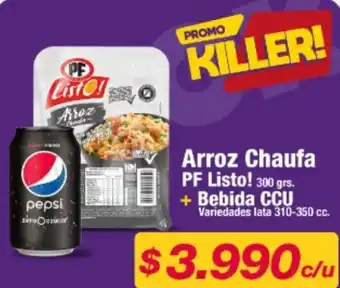 Arroz Chaufa PF Listo! 300 grs. + Bebida CCU Variedades lata 310-350 cc.