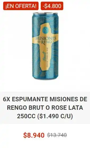 6X ESPUMANTE MISIONES DE RENGO BRUT O ROSE LATA 250CC