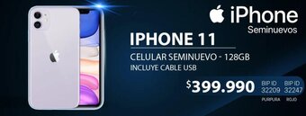 Bip IPHONE 11 CELULAR SEMINUEVO - 128GB INCLUYE CABLE USB oferta