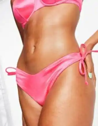 Asos design mix and match v front ruched side bikini bottom in pink gloss
