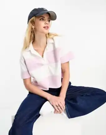Abercrombie & fitch short sleeve polo shirt in lilac stripe