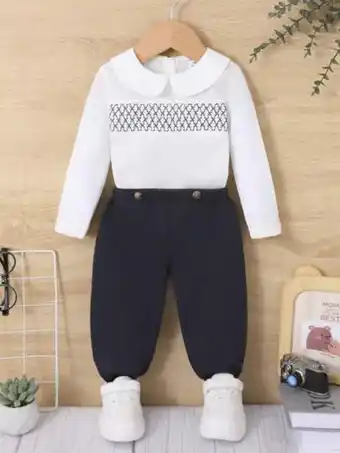 Shein Bebé pantalones con camiseta con estampado geométrico de cuello bobo oferta