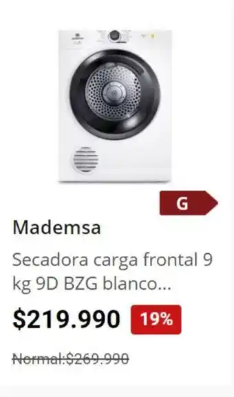 Easy Mademsa Secadora carga frontal 9 kg 9D BZG blanco... oferta