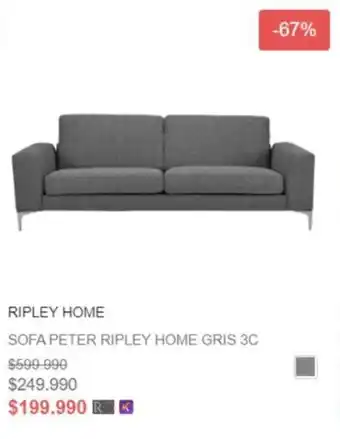 Ripley SOFA PETER RIPLEY HOME GRIS 3C oferta