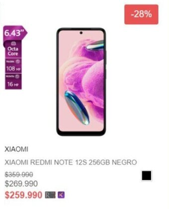 Ripley XIAOMI REDMI NOTE 12S 256GB NEGRO oferta