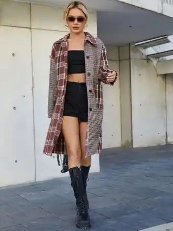 Shein Shein unity abrigo con patrón de cuadros con botón delantero oferta