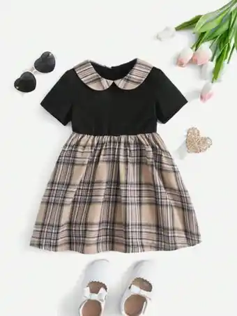 Shein Shein bebé vestido con estampado de cuadros de cuello bobo oferta