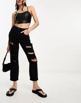 Asos Parisian turn up hem distressed boyfriend jeans in charcoal oferta