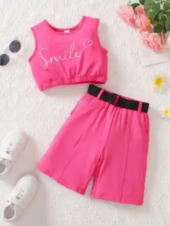 Shein Niñas con estampado de letra top tank & shorts oferta