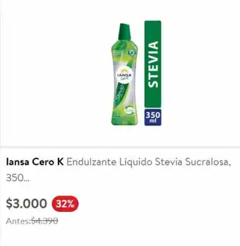 Lider lansa Cero K Endulzante Líquido Stevia Sucralosa, 350 ml oferta
