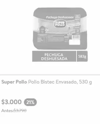 Lider Super Pollo Pollo Bistec Envasado, 530 g oferta