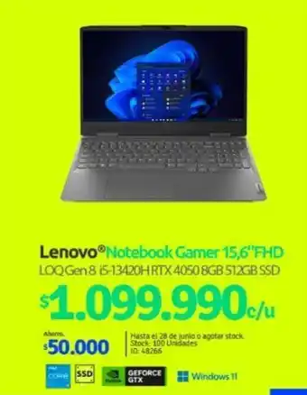 PC Factory Lenovo Notebook Gamer 15,6" FHD LOQ Gen 8 i5-13420H RTX 4050 8GB 512GB SSD oferta