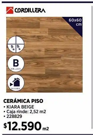 Construmart Cerámica de piso madera kiara 60 x 60 cm 2,52 mt2 beige oferta