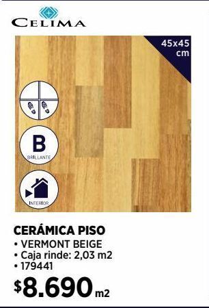 Construmart Cerámica piso vermont beige 45x45 cm 2,03 m2 oferta
