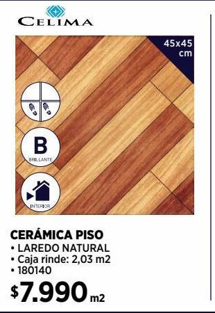 Construmart Cerámica piso laredo natural 45x45 cm 2,03 m2 oferta