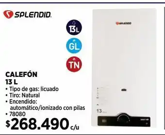 Construmart Calefón splendid 13l oferta
