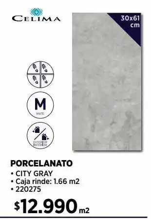 Construmart Porcelanato piedra city gray 30x61 cm 1,66 m2 oferta