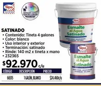 Construmart Esmalte al agua 4gl blanco satinado oferta