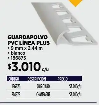 Construmart Guardapolvo pvc línea plus 9 mm x 2,44 mt blanco oferta