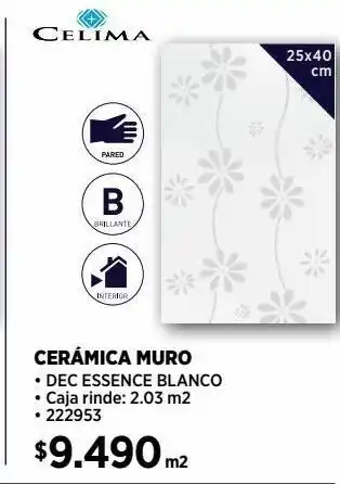 Cerámica de muro essence 25x40 cm 1,83 mt2 blanco