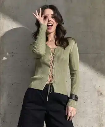 Sweater mujer acanalado lazo frontal