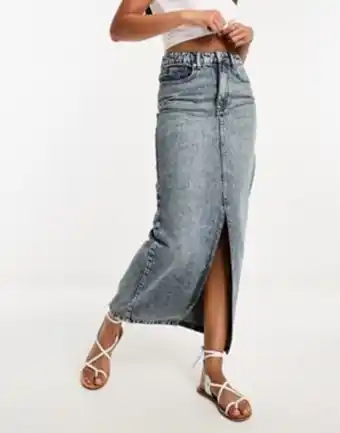 Asos Dtt denim midi skirt with front split in acid wash blue oferta