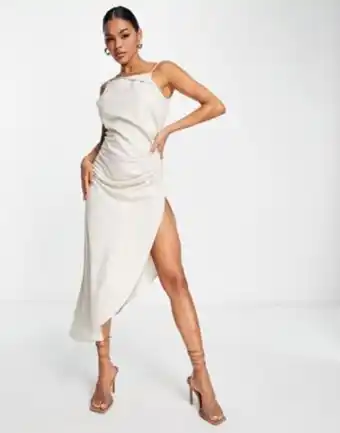 Asos Amy lynn one shoulder gathered midi dress in stone oferta
