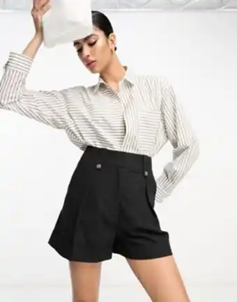 Asos Asos design mom short with waist tabs with linen in black oferta