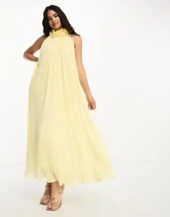 Asos Asos design corsage high neck plisse maxi dress with tie back detail in buttermilk oferta