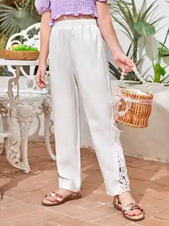 Shein Shein kids sunshne chicas 1 pieza pantalones rectos con encaje oferta