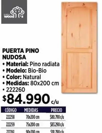 Construmart PUERTA PINO NUDOSA • Medidas: 80x200 cm • 222260 oferta