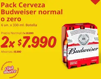 Unimarc Pack Cerveza Budweiser normal o zero 6 un. x 330 ml. Botella oferta