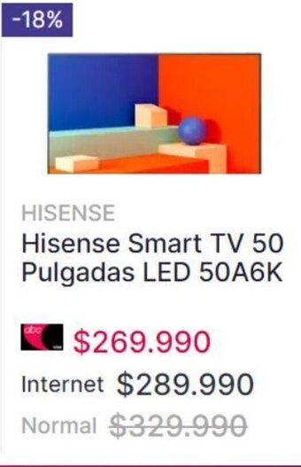 Abc Hisense Smart TV 50 Pulgadas LED 50A6K oferta