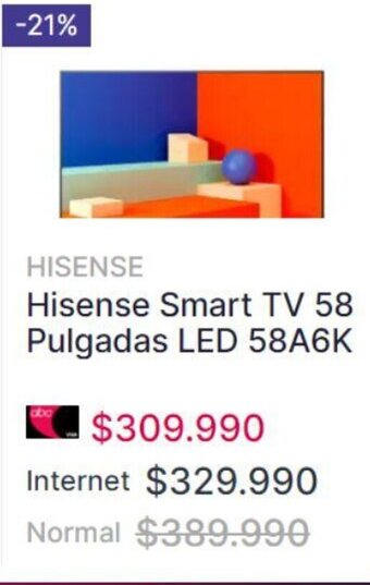 Abc Hisense Smart TV 58 Pulgadas LED 58A6K oferta