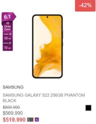 Ripley SAMSUNG GALAXY S22 256GB PHANTOM BLACK oferta