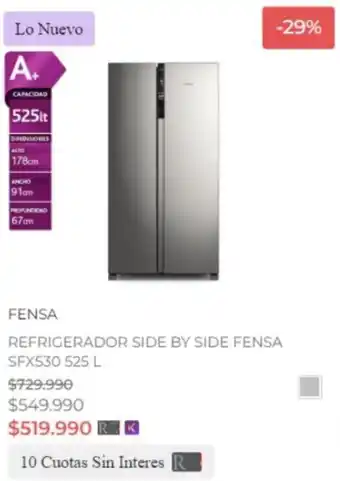 Ripley FENSA REFRIGERADOR SIDE BY SIDE FENSA SFX530 525 L oferta
